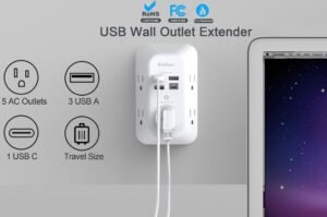 Addtam 5 Outlet Extender with 4 USB Charging Ports