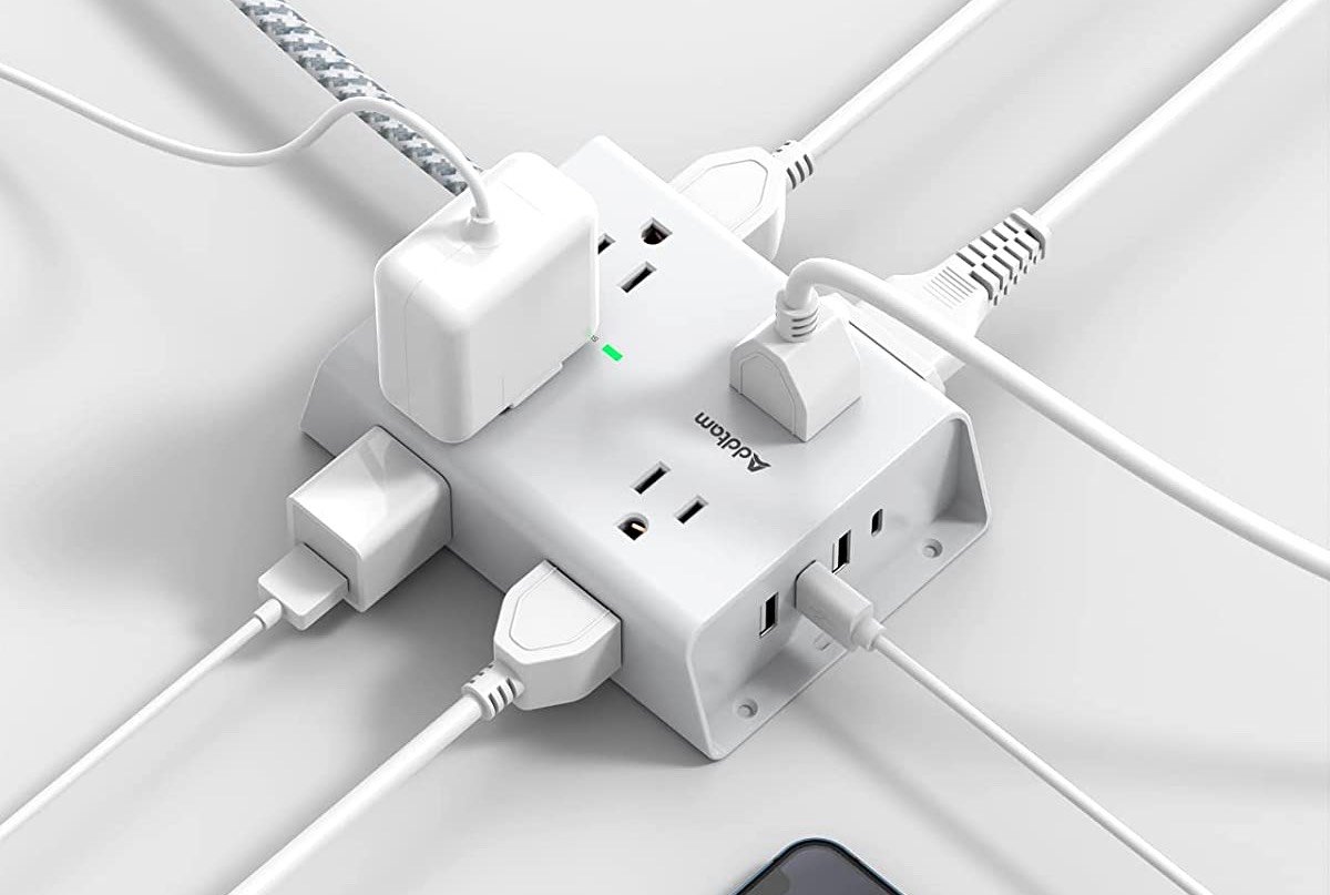 Addtam 3-Side Outlet Extender Strip with 5Ft Extension Cord