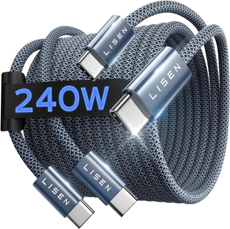 Lisen 6.6ft 240W USB-C to USB-C Cable for Mac/iPad/iPhone (2-Pack) at $7.99 1