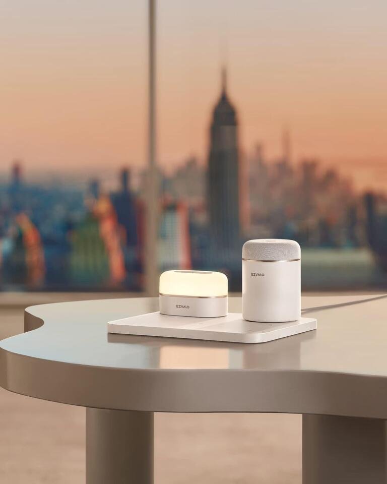This 3 in 1 Portable Bluetooth Speaker, Wireless Charging Station with LED night light on sale for $36 (50% OFF) 1