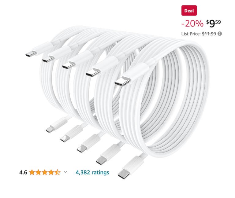 Score Five High Quality 60W Apple USB C to USB C Charging Cable For Less Than $10 18 Score Five High Quality 60W Apple USB C to USB C Charging Cable For Less Than $10 18