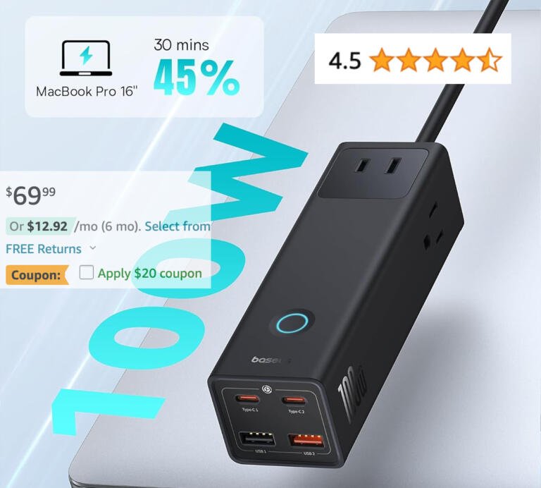 Get Organized: Baseus 100W 7-Port Charger, Now $50, Usually Sold For $70 1