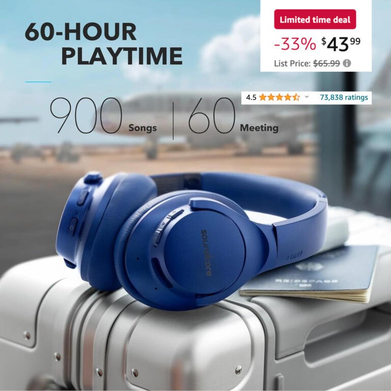 Soundcore Anker Life Q20 Hybrid Active Noise Cancelling Headphones For $44 Only 1