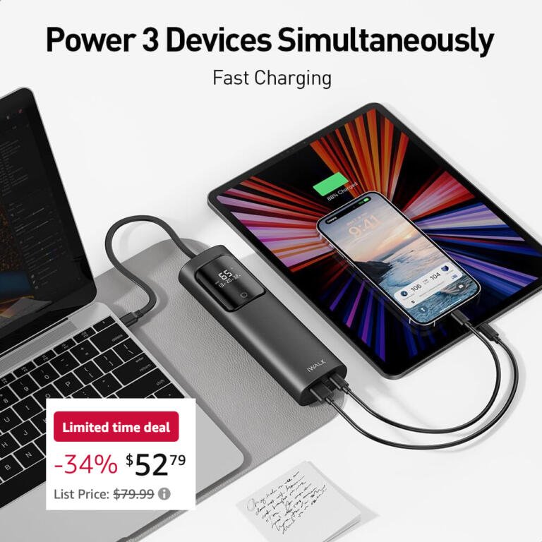 Fast Charge Your Laptop With iWALK 20000mAh 65W Fast Charging Power Bank For $53 1