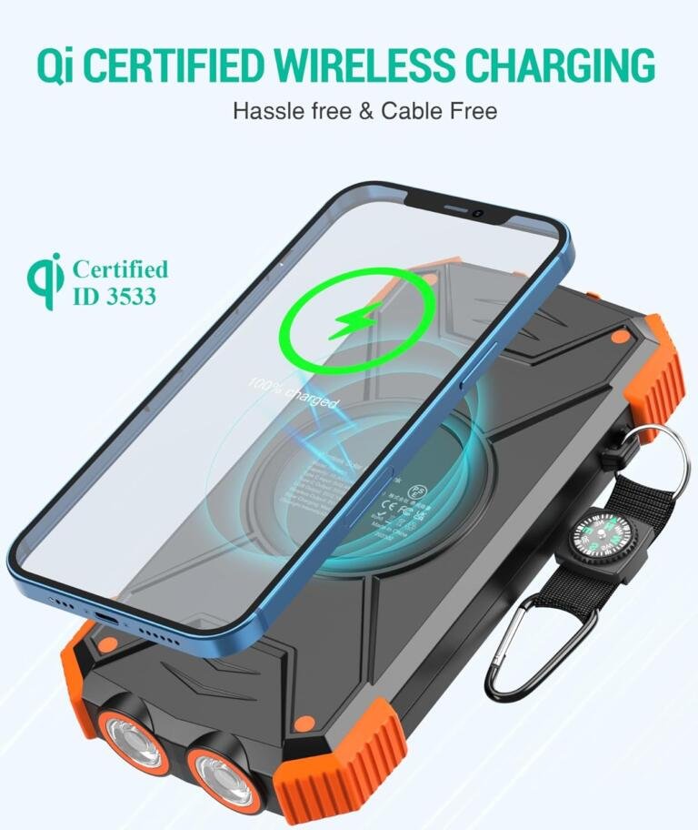 BLAVOR 10000mAh Solar Power Bank Wireless Charger with USB C Input/Output & Dual Flashlight 39% OFF At $23 12