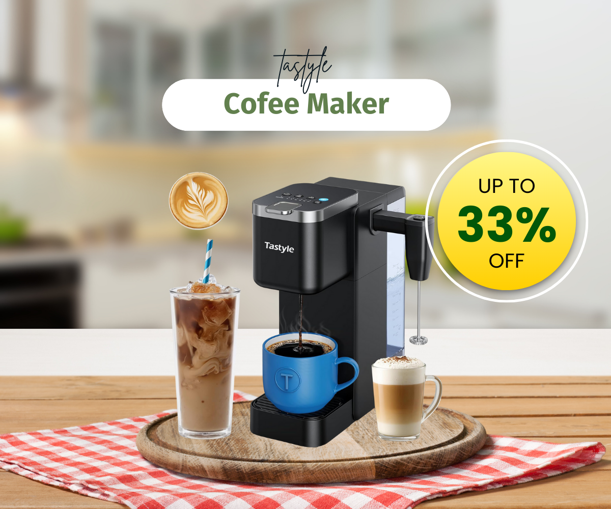 a coffee maker and a cup of coffee