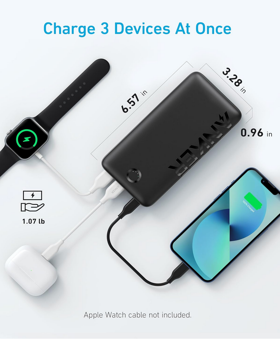 Anker Power Bank 20,000mAh charging iPhone, airpods, a smart watch with fast charging feature
