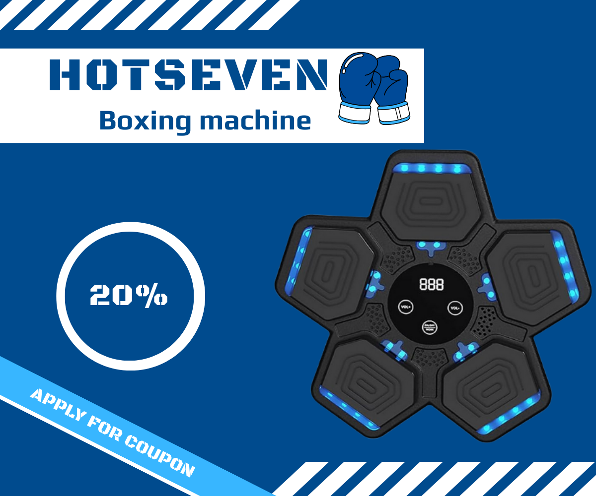 HOTSEVEN home boxing machine with punch pad and 20% coupon promo.