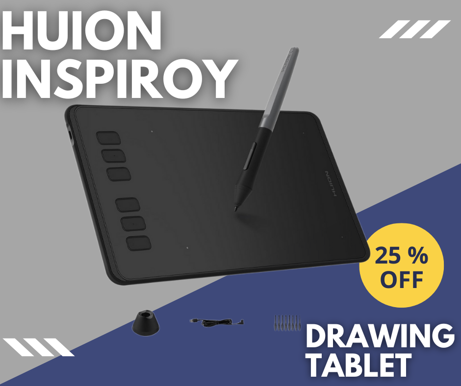 huion inspiroy drawing tablet on amazon with 25 % off with battery free stylus pen