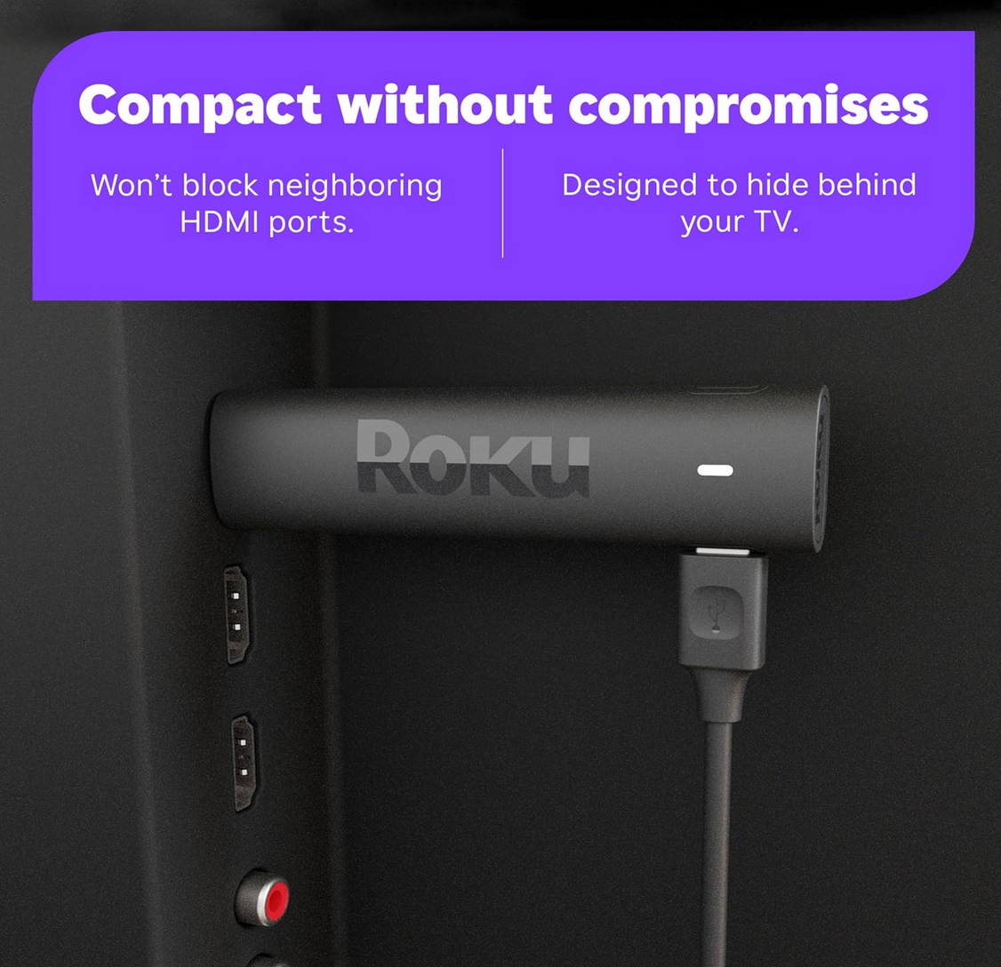 Remote close-up: Roku Streaming Stick 4K voice remote with shortcut buttons