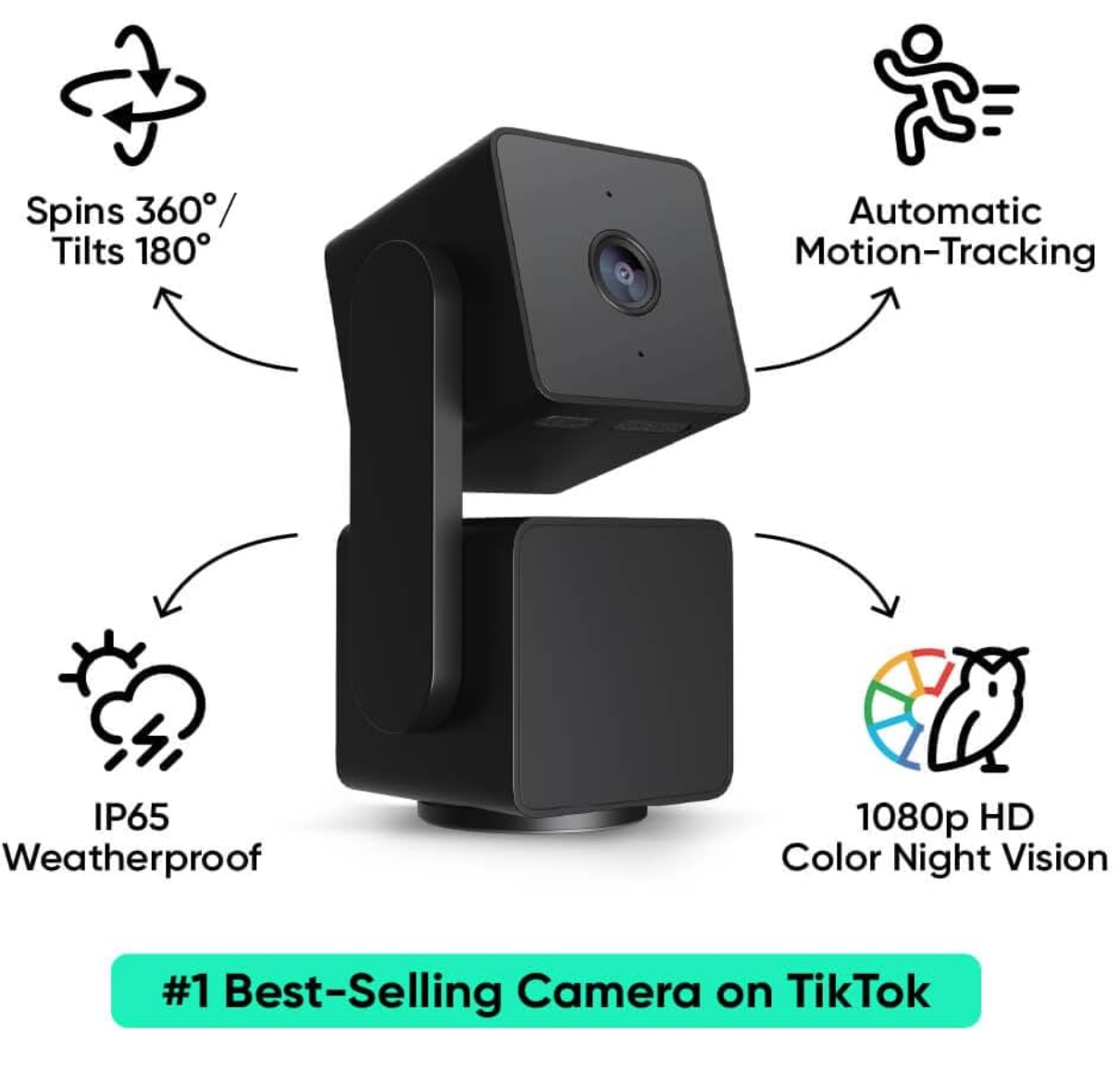 WYZE Cam Pan v3 smart home security camera in black
showing  feature it holds