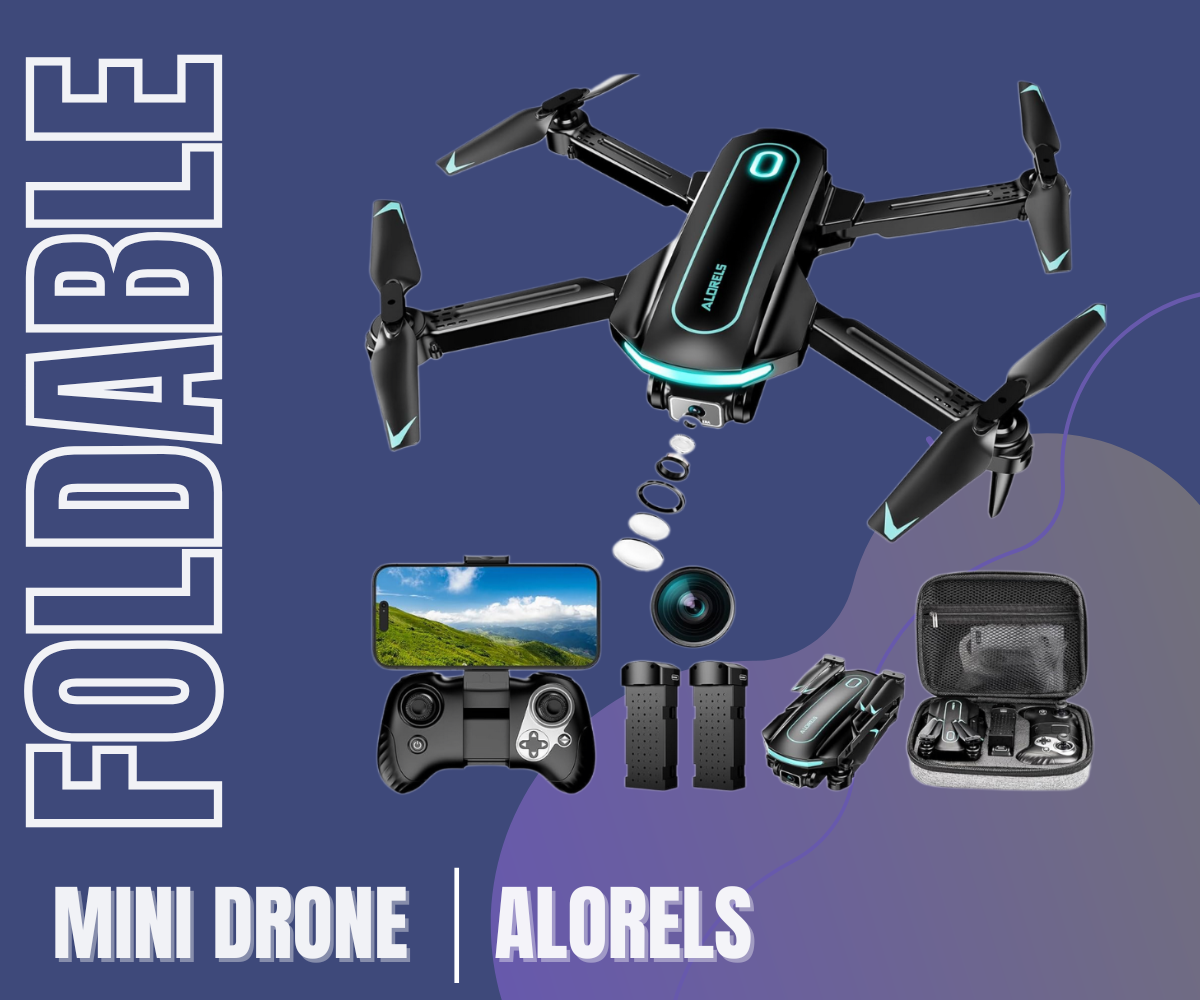 Alorels 1080P FPV Foldable Mini Drone with Camera, Controller, and Accessories