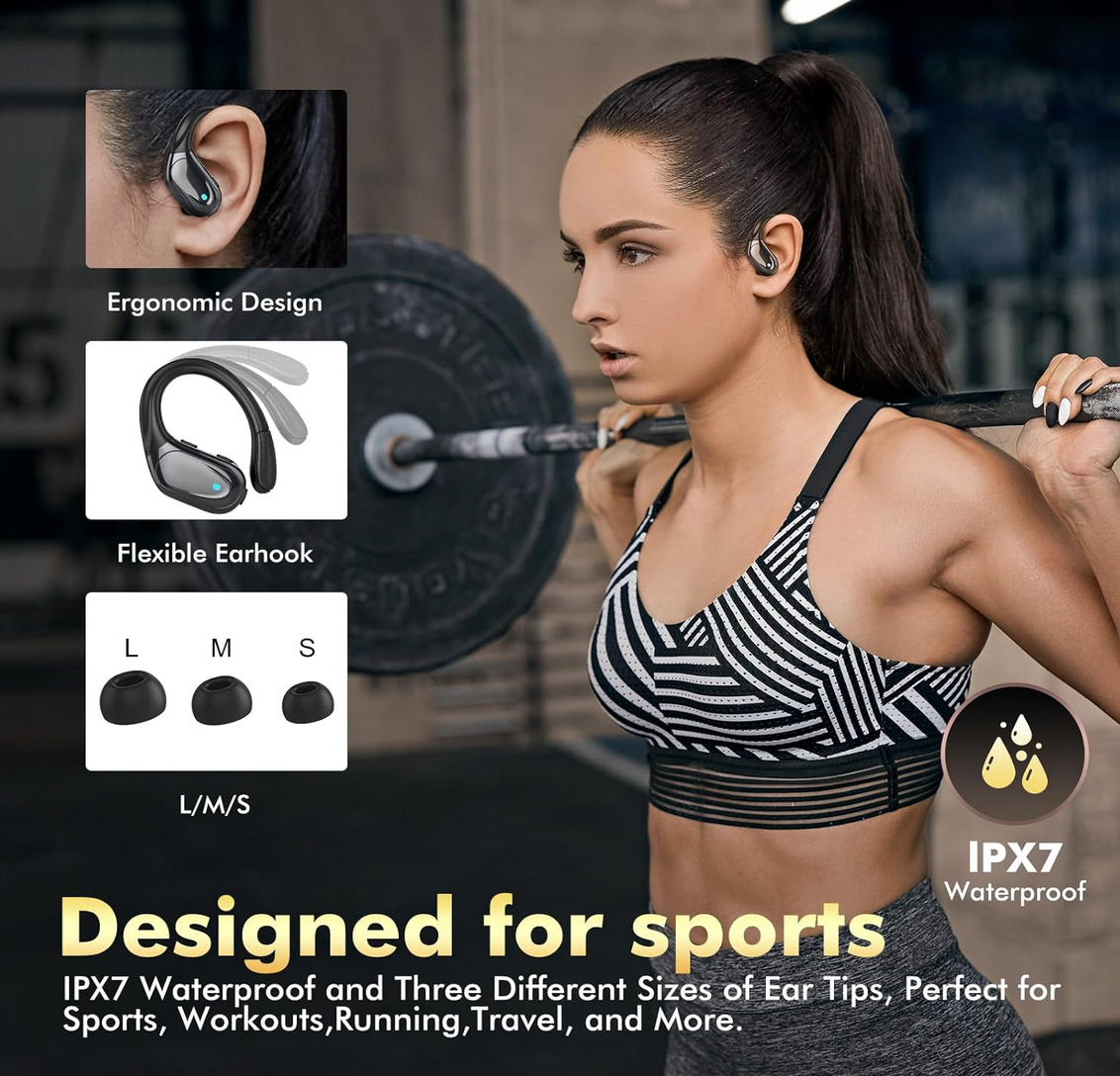 Person  outdoors using HAOYUYAN sports Bluetooth earbuds.