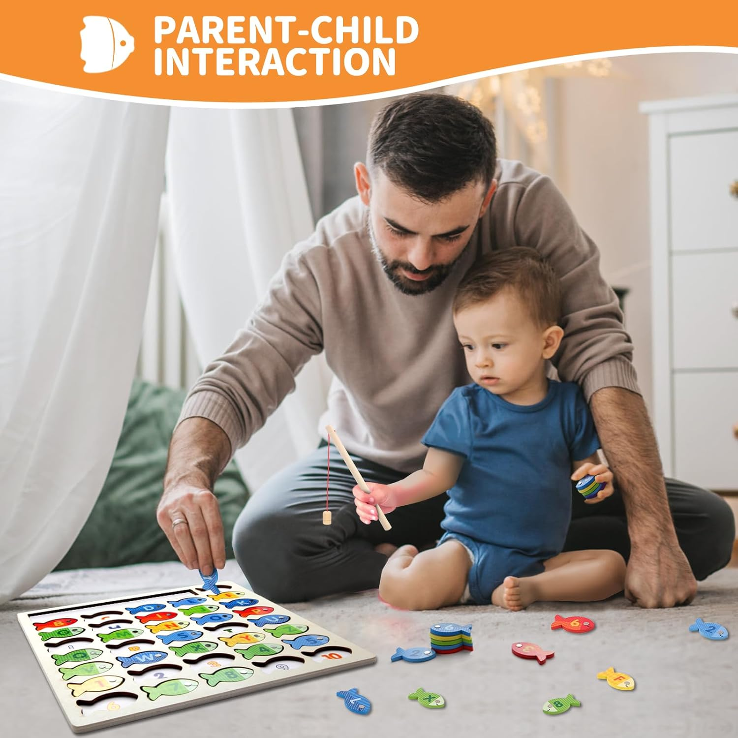 Wooden Magnetic Fishing Game for Toddlers 