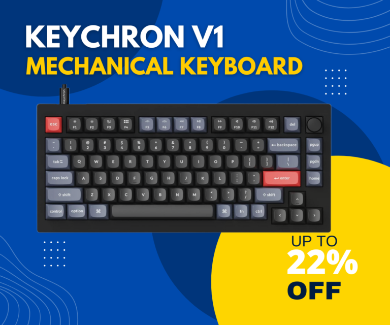 Keychron V1 75% Wired Mechanical Keyboard with Red Hot-swappable Switches – Carbon Black Layout