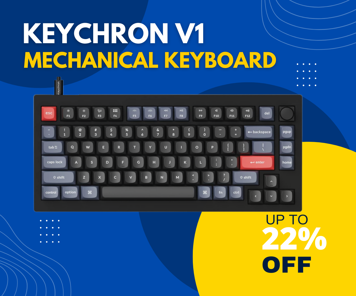 Keychron V1 75% Wired Mechanical Keyboard with Red Hot-swappable Switches – Carbon Black Layout