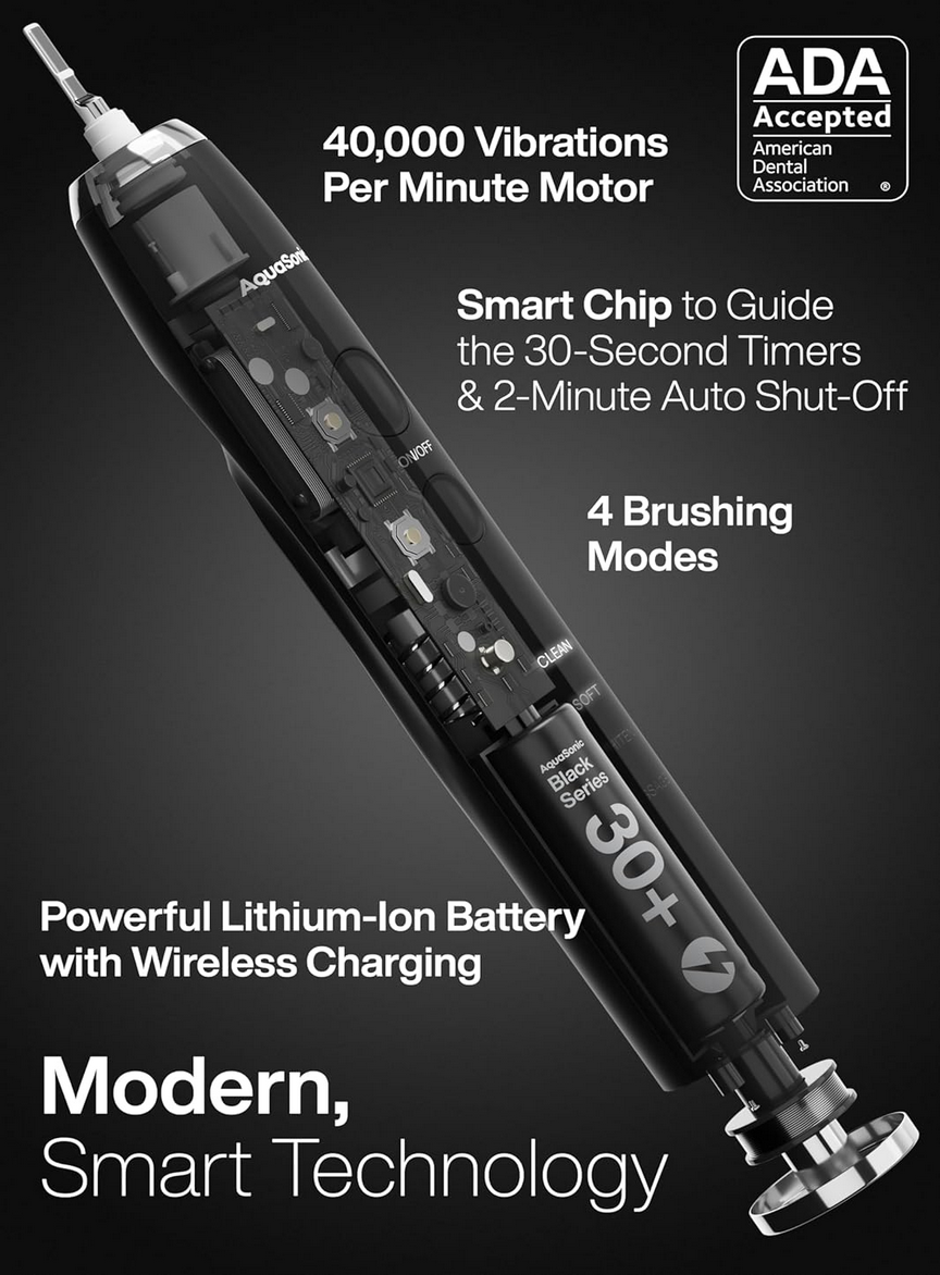 Aquasonic Black Series electric toothbrush internal structure