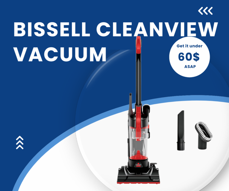 BISSELL CleanView Compact Upright Vacuum standing with cleaning attachments