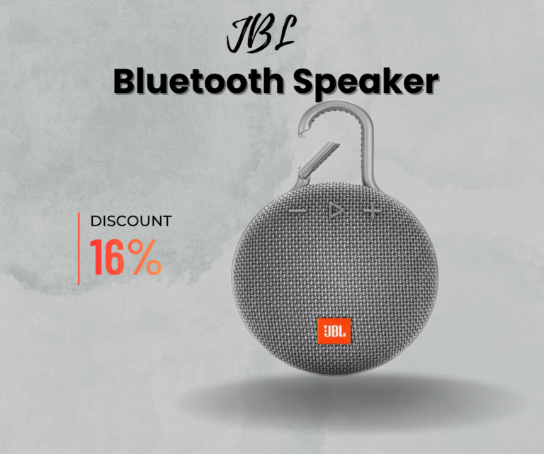 JBL Clip 3 gray portable Bluetooth speaker with integrated carabiner clip.