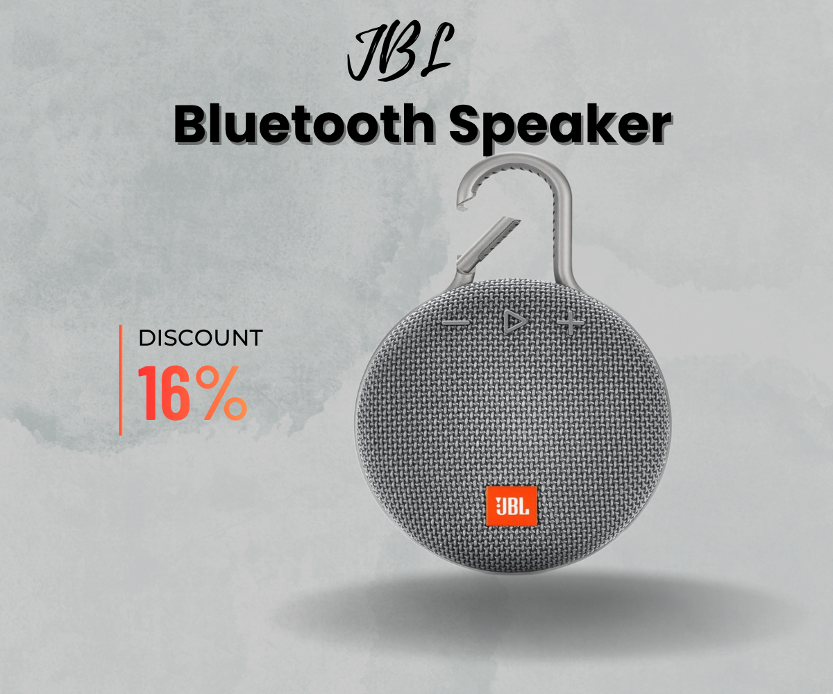 JBL Clip 3 gray portable Bluetooth speaker with integrated carabiner clip.