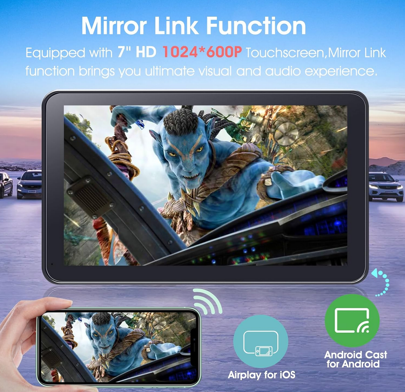 Yongeid 7-inch HD Car Stereo with Apple CarPlay, Android Auto, and backup camera mounted on dashboard