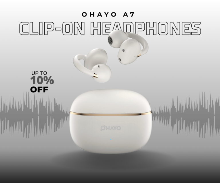 OHAYO A7 Clip-On Headphones Review: Ultra-Light Open Ear Comfort | Now 10% OFF On Amazon! 14 OHAYO A7 white open-ear clip-on headphones shown in product listing.