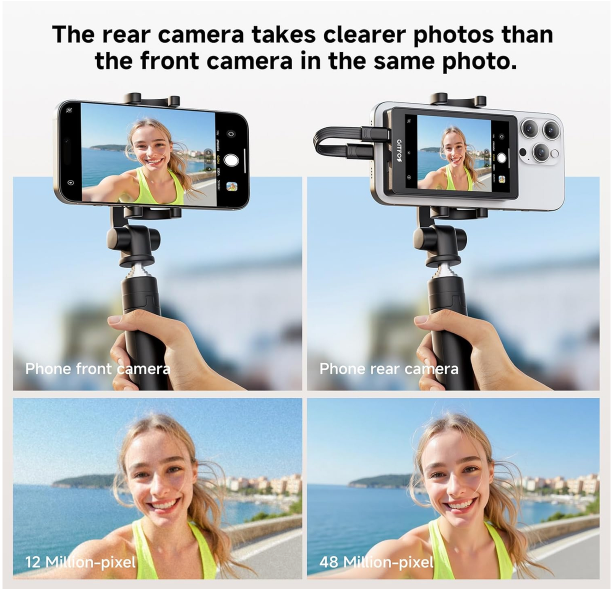 Gitfos Vlog Selfie Monitor : The 4K Screen That Turns Your iPhone Into a Pro Vlogging Rig (50% Off!) 3 Vlogger using Gitfos Monitor Screen for 4K recording on iPhone at beach