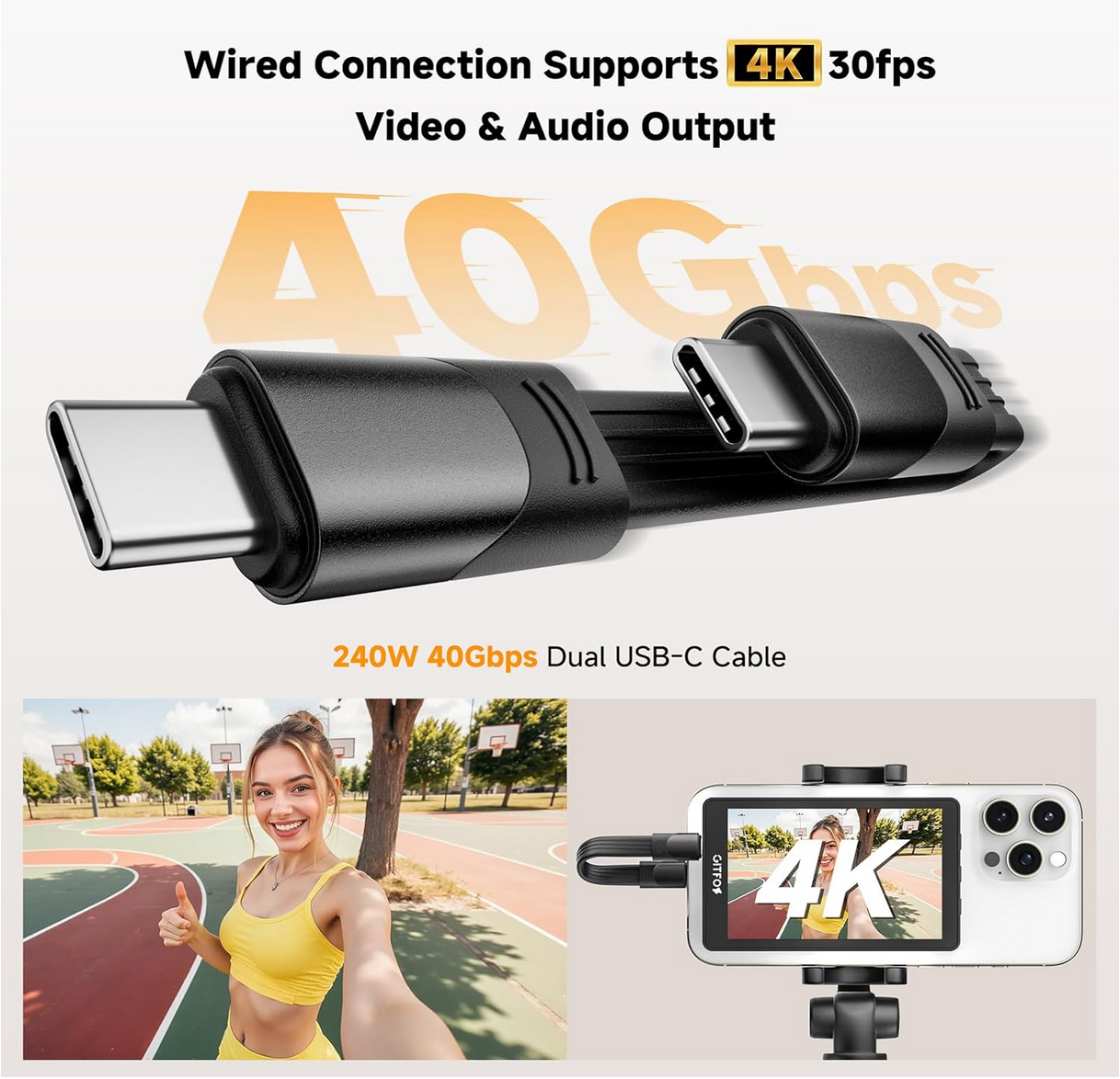 Gitfos Vlog Selfie Monitor : The 4K Screen That Turns Your iPhone Into a Pro Vlogging Rig (50% Off!) 2 gitfos Vlog Selfie Monitor 4K display close-up with wired connection