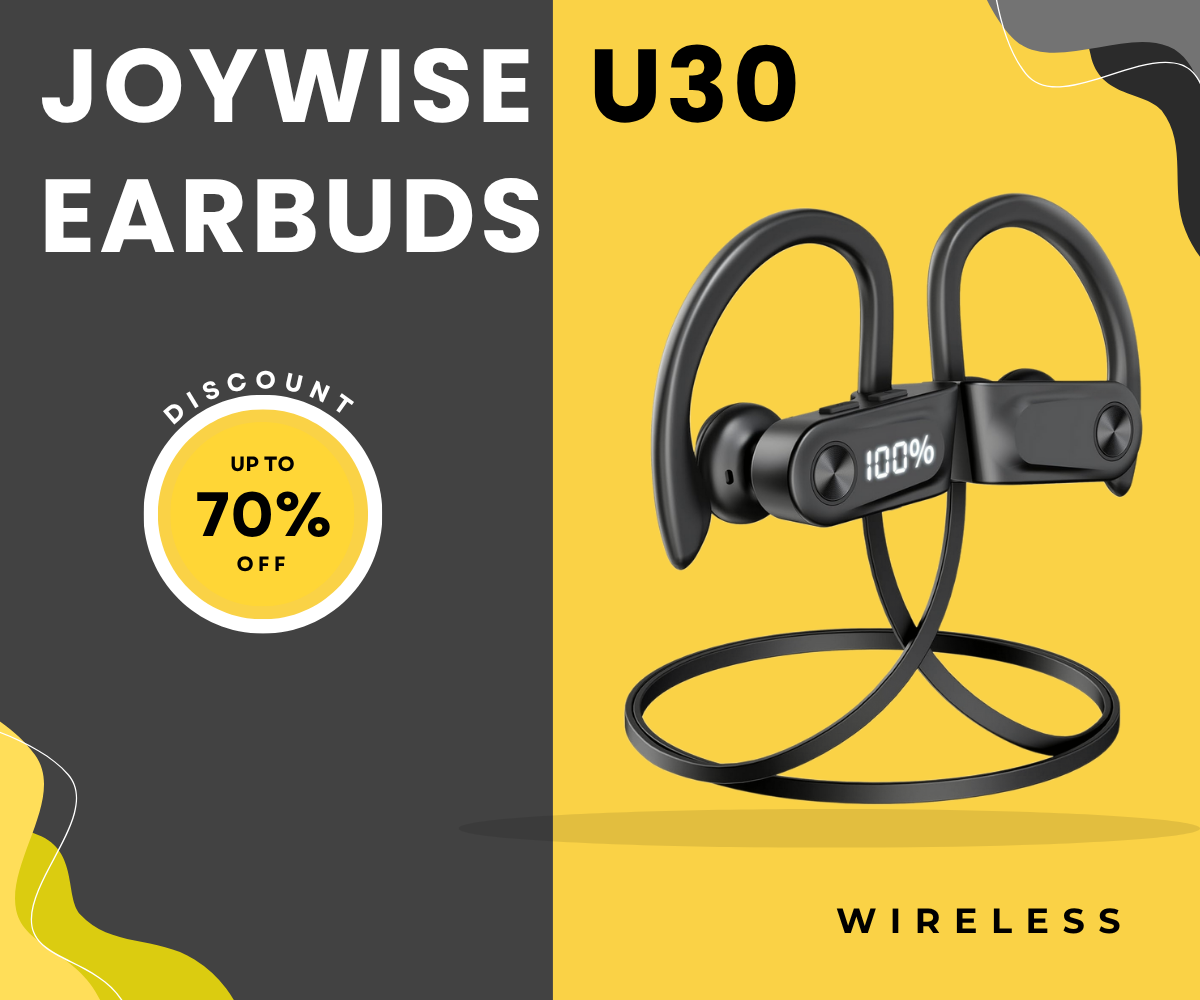 JOYWISE U30 Bluetooth earbuds with digital display and ear hooks