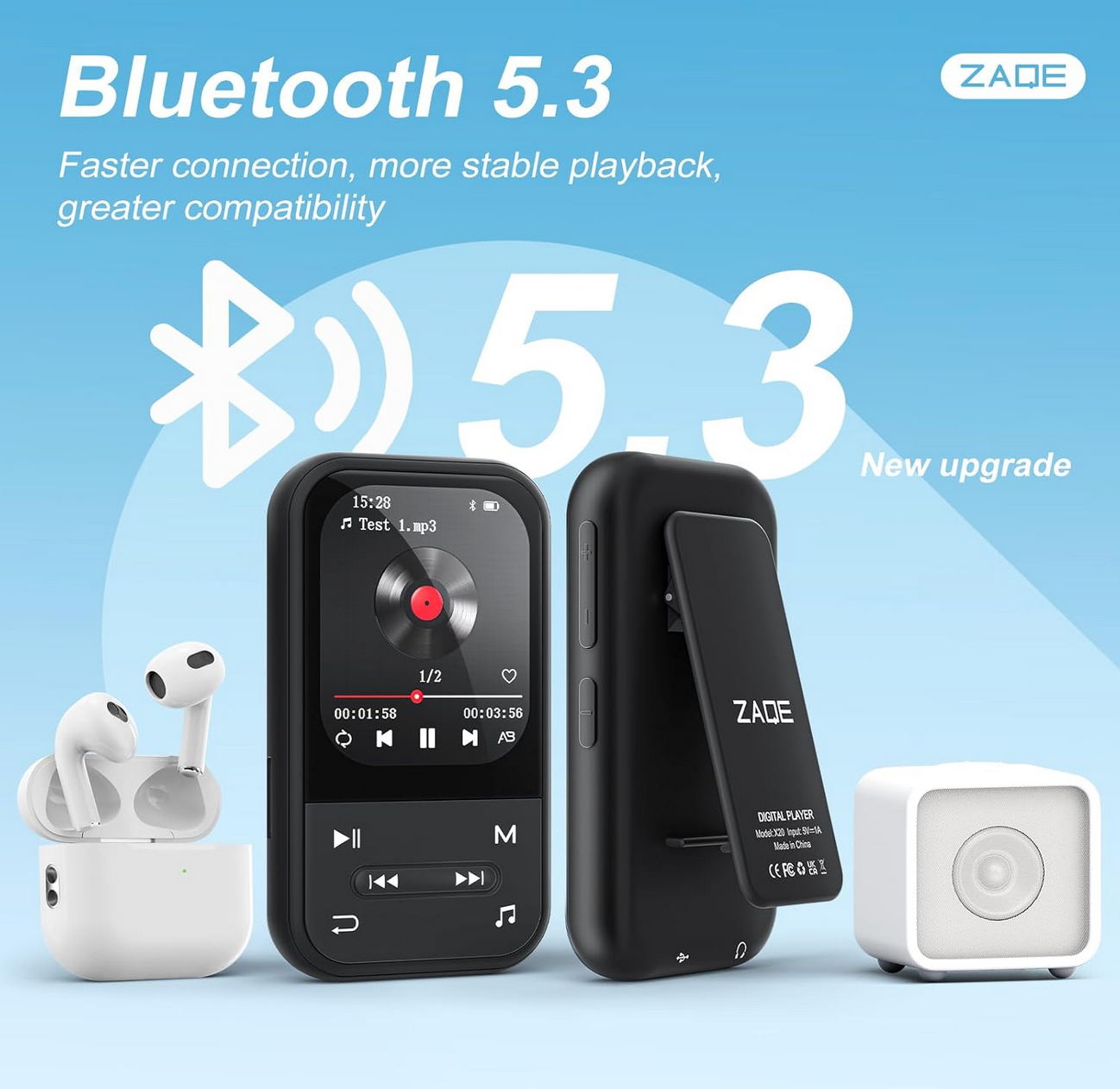 22% OFF – Best 128GB Clip MP3 Player with Bluetooth 5.3 for Running & Gym (Portable + FM Radio) 2 128GB Clip MP3 Player with Bluetooth 5.3 Black Front View