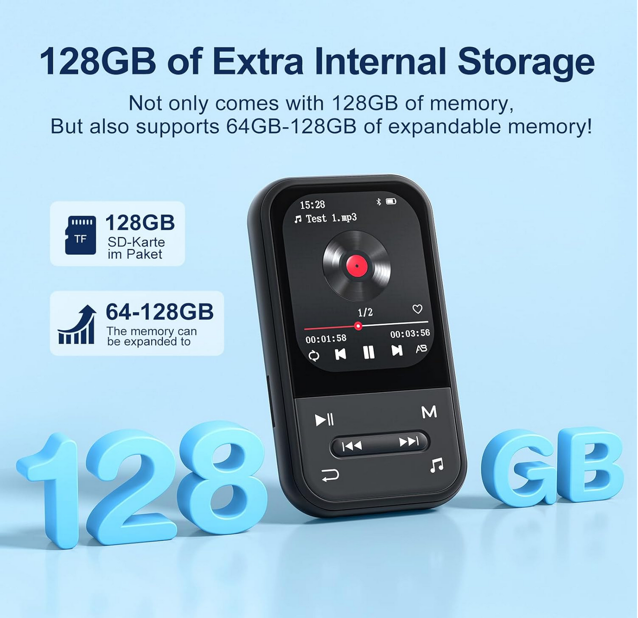 22% OFF – Best 128GB Clip MP3 Player with Bluetooth 5.3 for Running & Gym (Portable + FM Radio) 4 MP3 Player Accessories Earphones and USB Cable Included