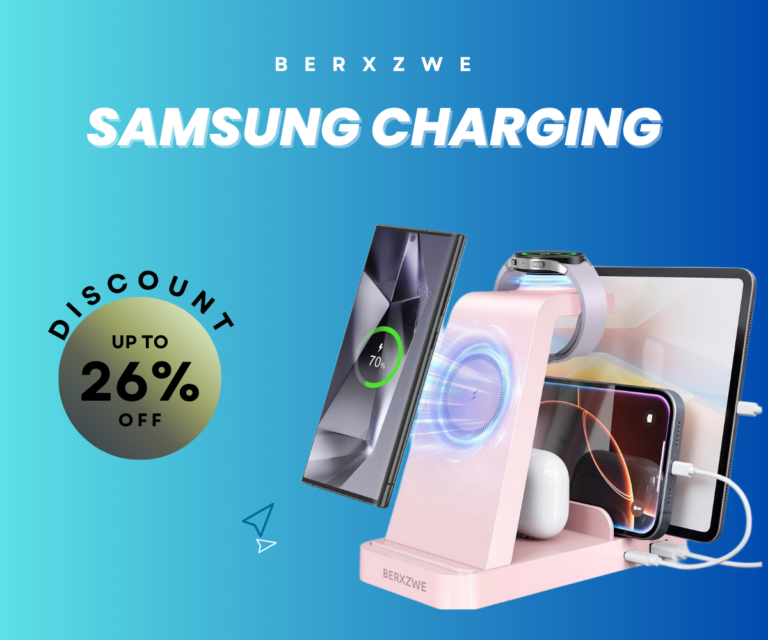 The Ultimate BERXZWE 5-in-1 Dock That Revolutionizes Samsung Charging 9 Pink BERXZWE 5-in-1 wireless charging station for Samsung devices on a clean background