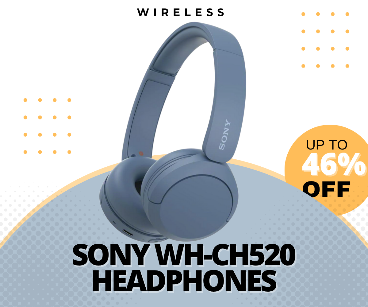 ony WH-CH520 Wireless Bluetooth On-Ear Headphones in Blue – sleek design with cushioned ear pads and foldable headband