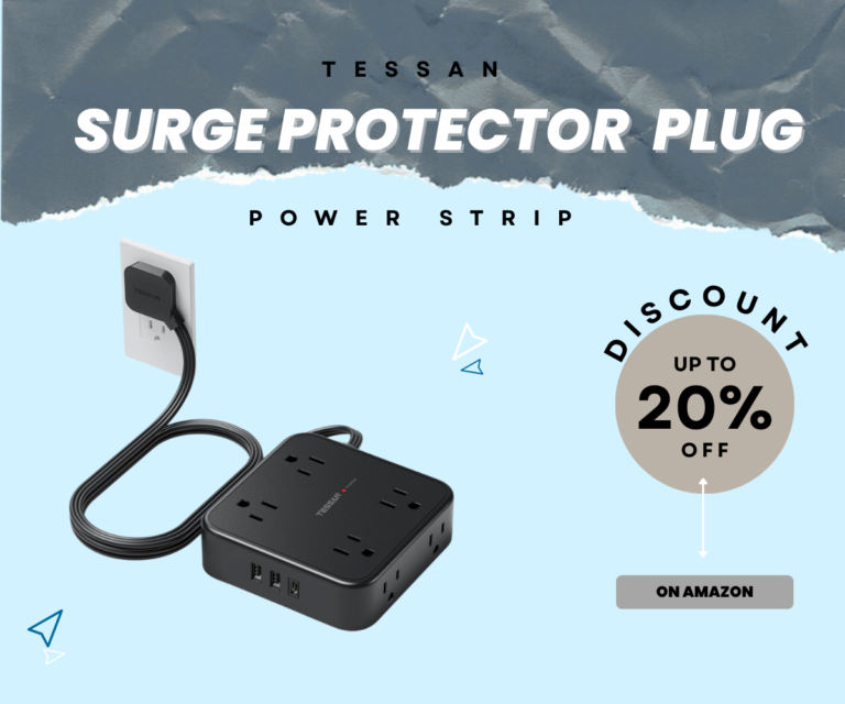 TESSAN Surge Protector Power Strip with flat plug and 5ft cord