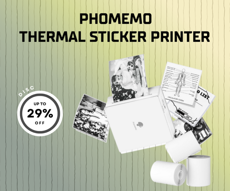 Phomemo Mini Thermal Sticker Printer in white printing photos and notes