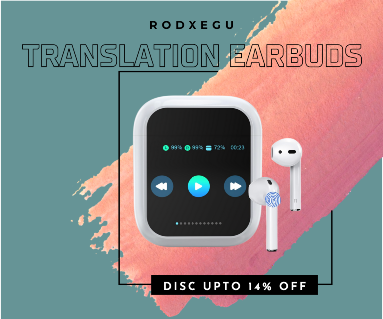 AI Translation Earbuds Real-Time 144 Languages – White color shown with display screen.
