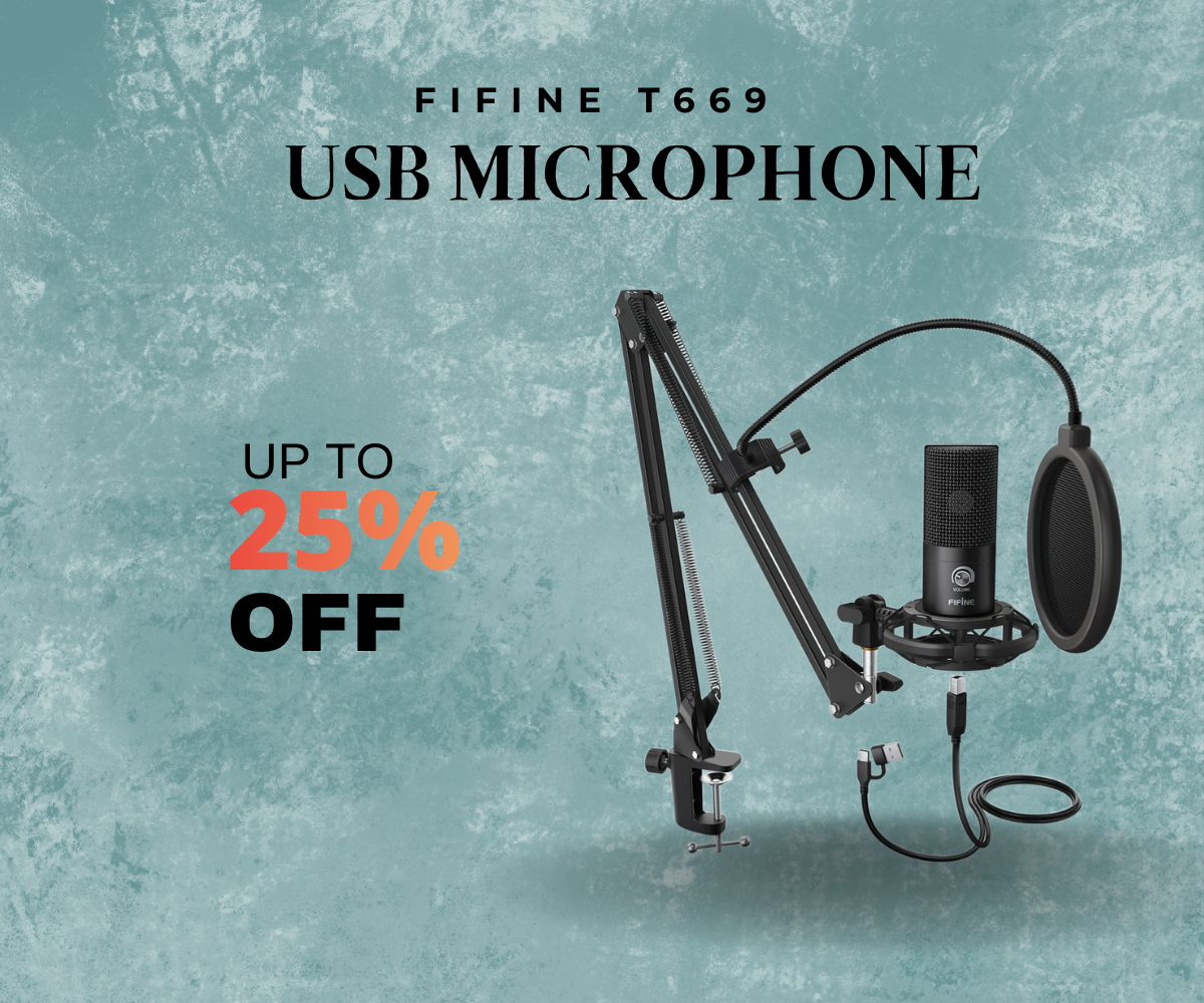 FIFINE T669 USB Studio Condenser Microphone Kit with Boom Arm and Pop Filter