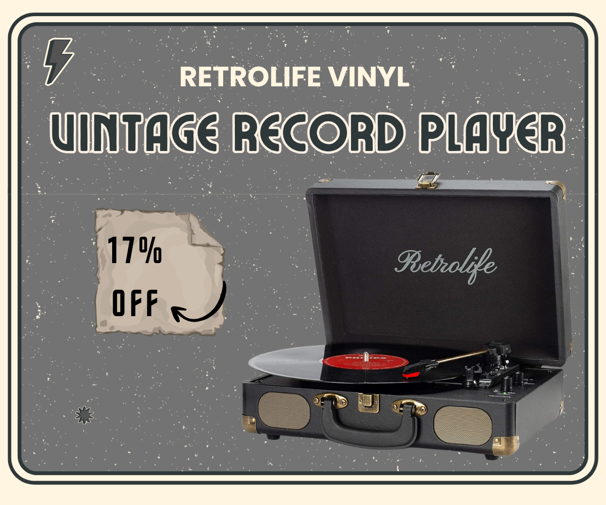 Retrolife Vinyl Record Player – 3-Speed Bluetooth Turntable in Black Suitcase Design