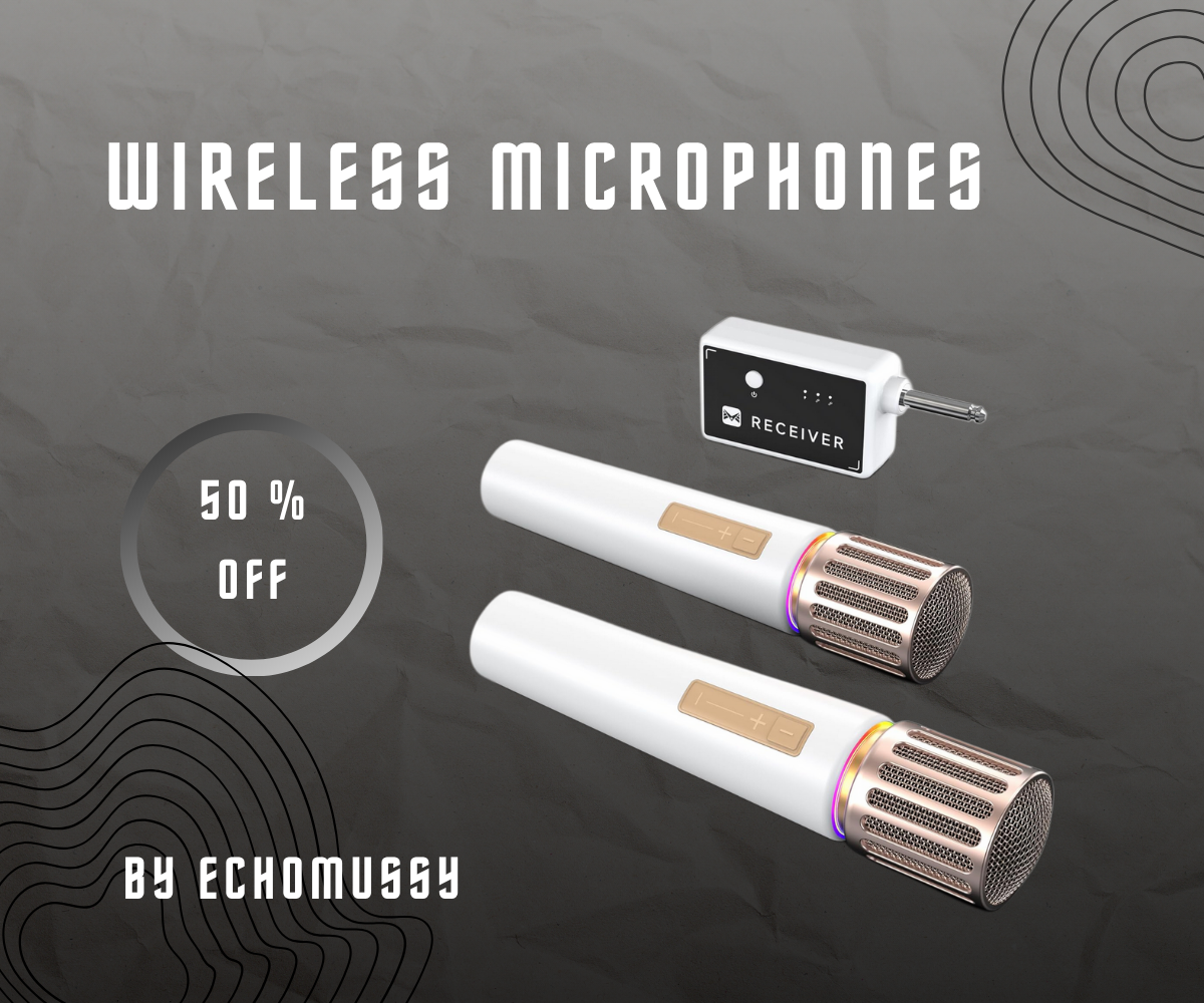 Dual wireless microphones with RGB LED lights and receiver - ECHOMUSSY brand,
