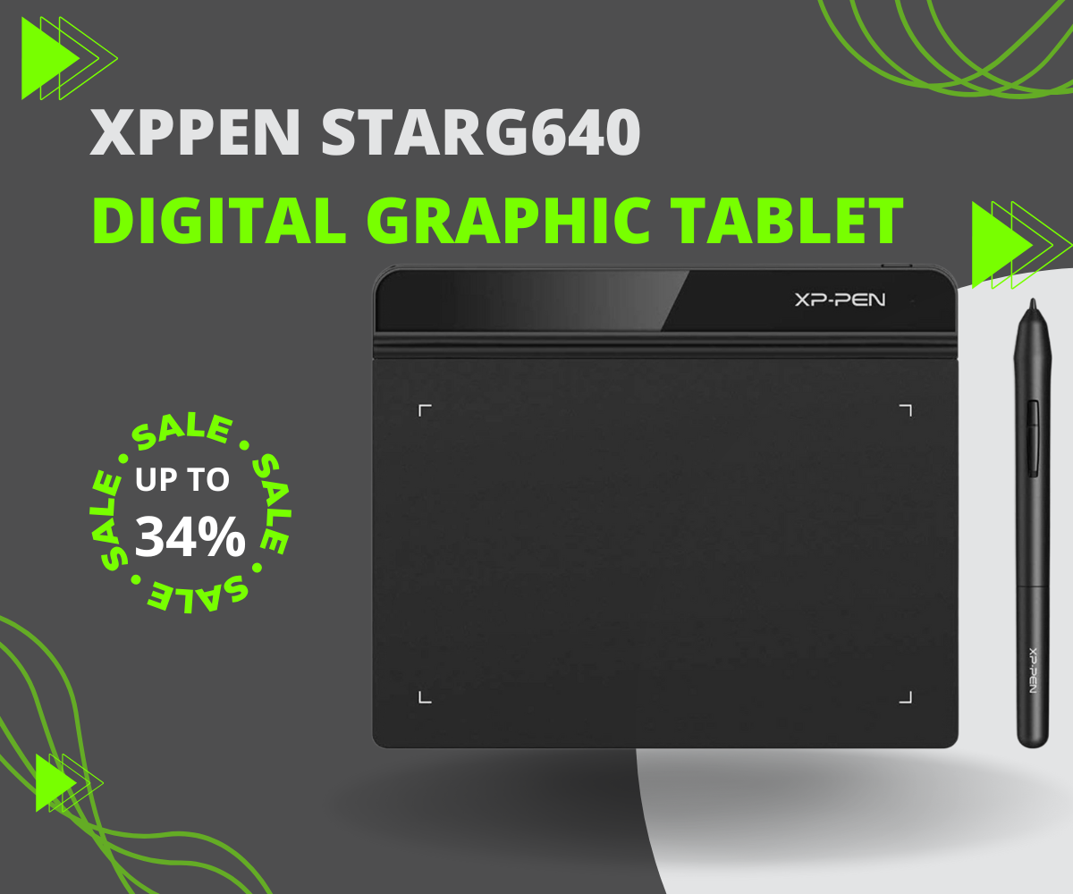 XP-PEN StarG640 6x4 inch graphic drawing tablet with battery-free stylus on a desk