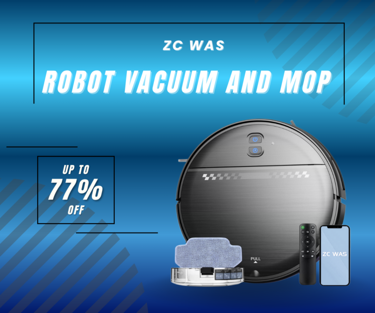 Amazon listing for ZC WAS robot vacuum showing 77% off discount