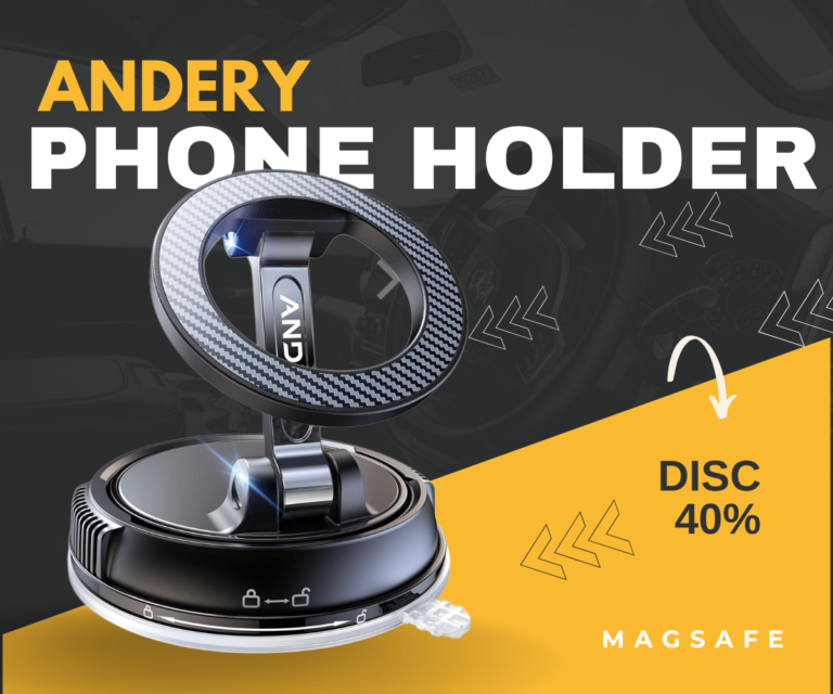 ANDERY Car Phone Holder for MagSafe in Carbon Fiber – magnetic mount with 78+ lbs suction and 360° rotation.