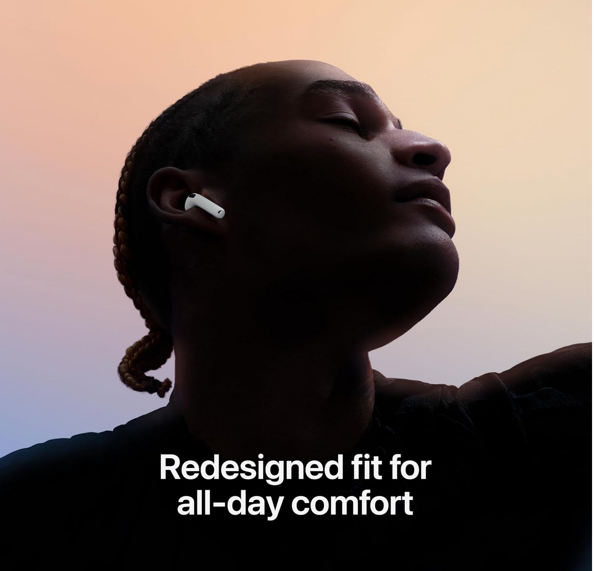 Close-up of Apple AirPods 4 earbuds front view