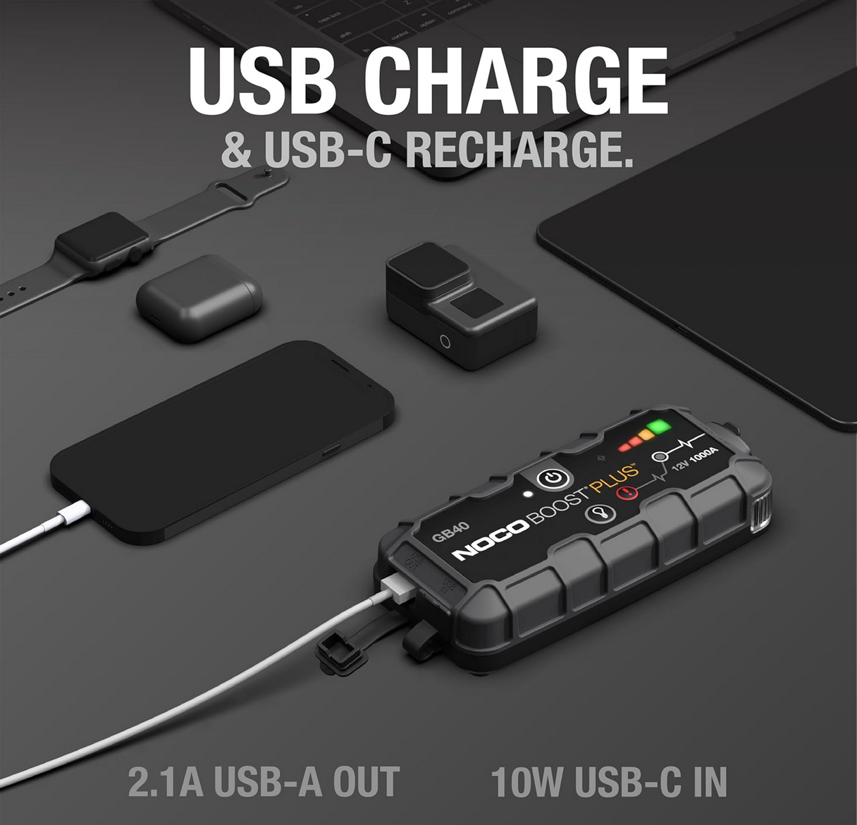 Ultimate NOCO Boost GB40 – 1000A UltraSafe Car Jump Starter That Saves You in Seconds 3 NOCO Boost GB40 ,charging cable, and clamps