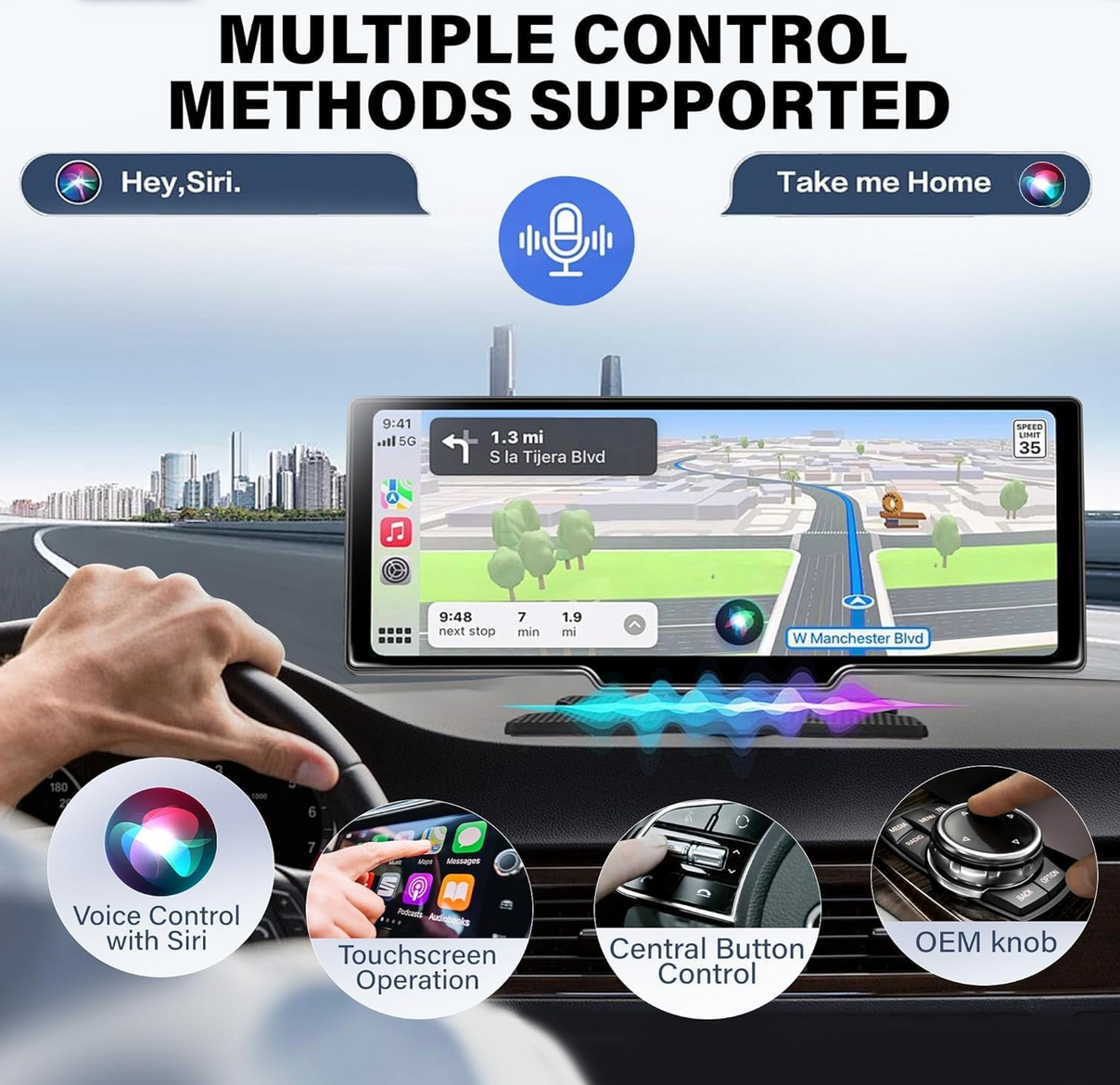 river dashboard view with smartphone connected wirelessly via ZOUHOE Wireless CarPlay Adapter