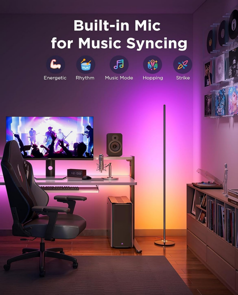 Govee RGBIC Floor Lamp – 40% Off on Best LED Corner Lamp with Alexa & Music Sync 2 Govee RGBIC smart LED floor lamp displaying colorful ambient lighting