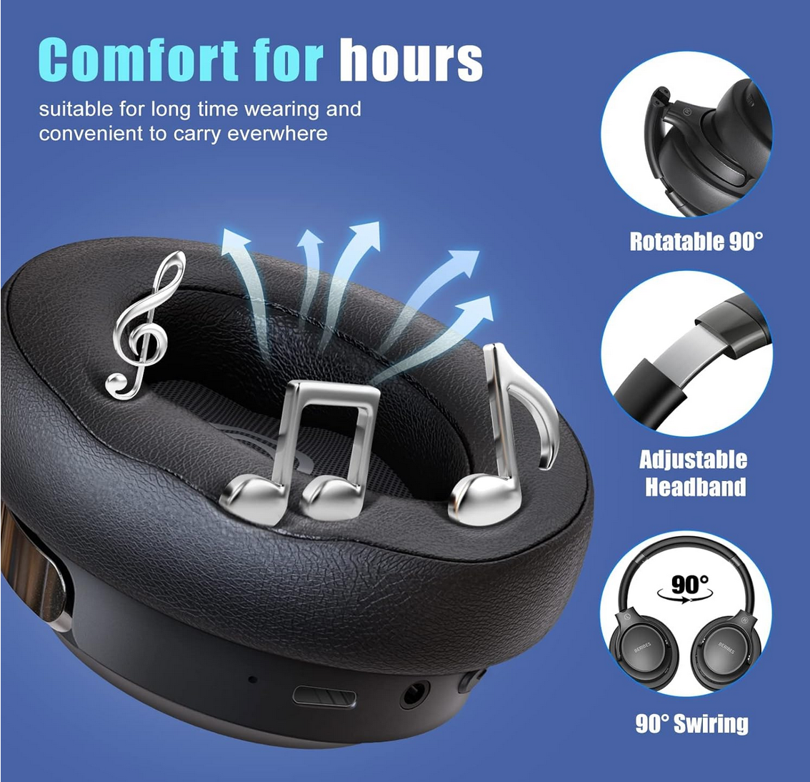 lightweight foldable BERIBES Bluetooth headset showing microphone and control buttons