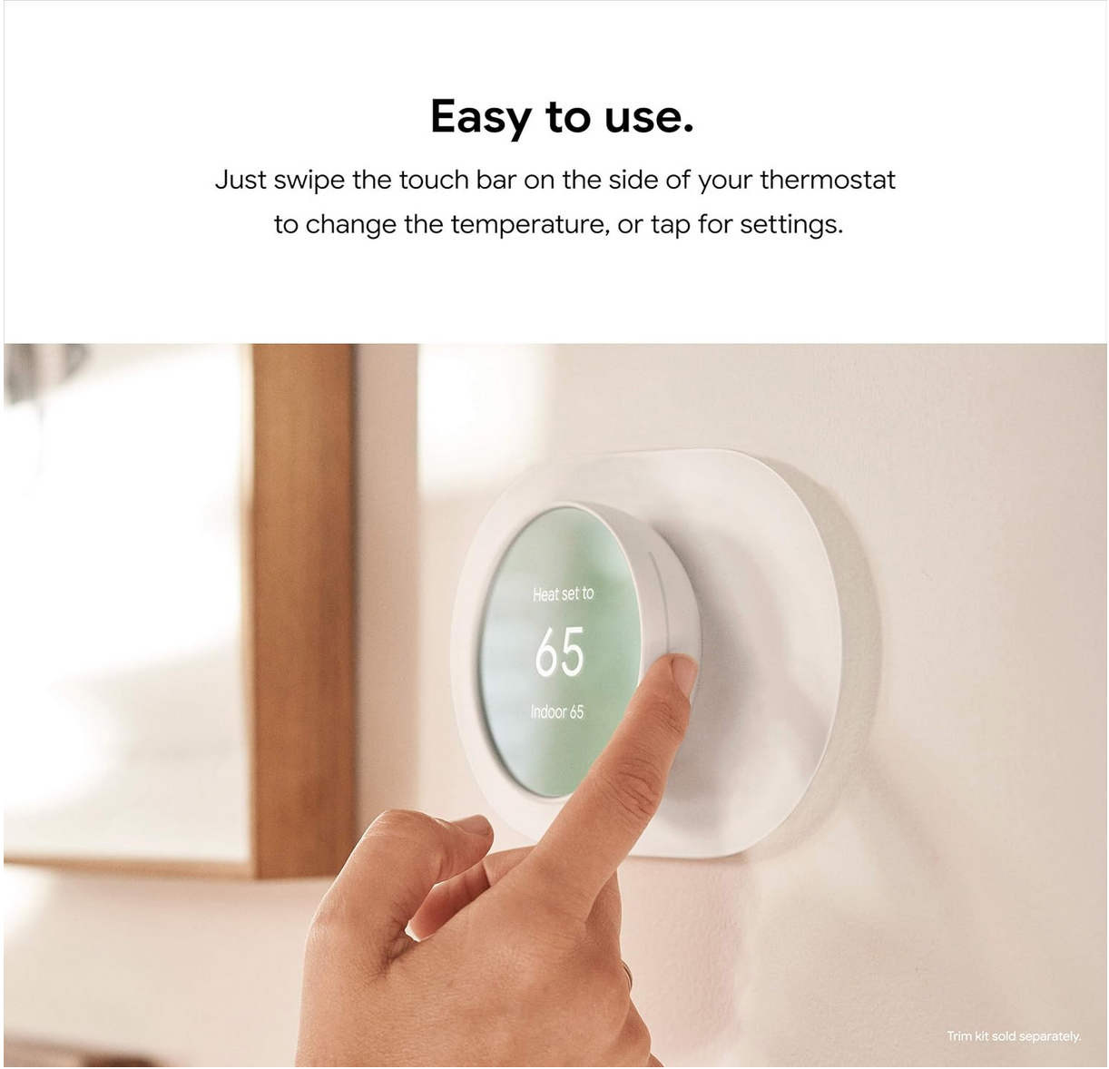 Save 20% on the Google Nest Thermostat — Your Smart Home Just Got Smarter 4 Google Nest Thermostat in Snow color set to 65 degrees, with simple round design and temperature display.