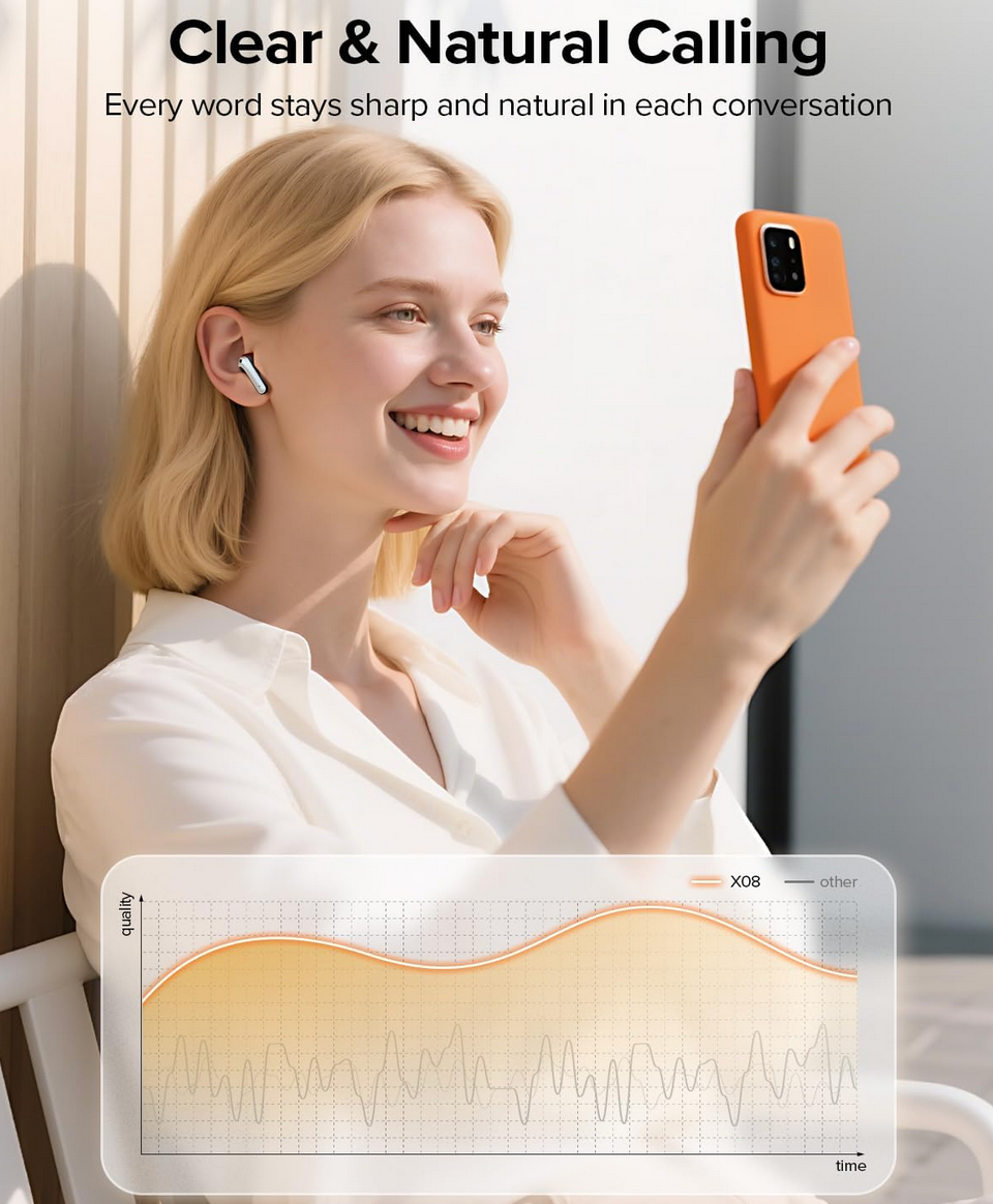 a person with Wireless TAGRY earbuds close-up view