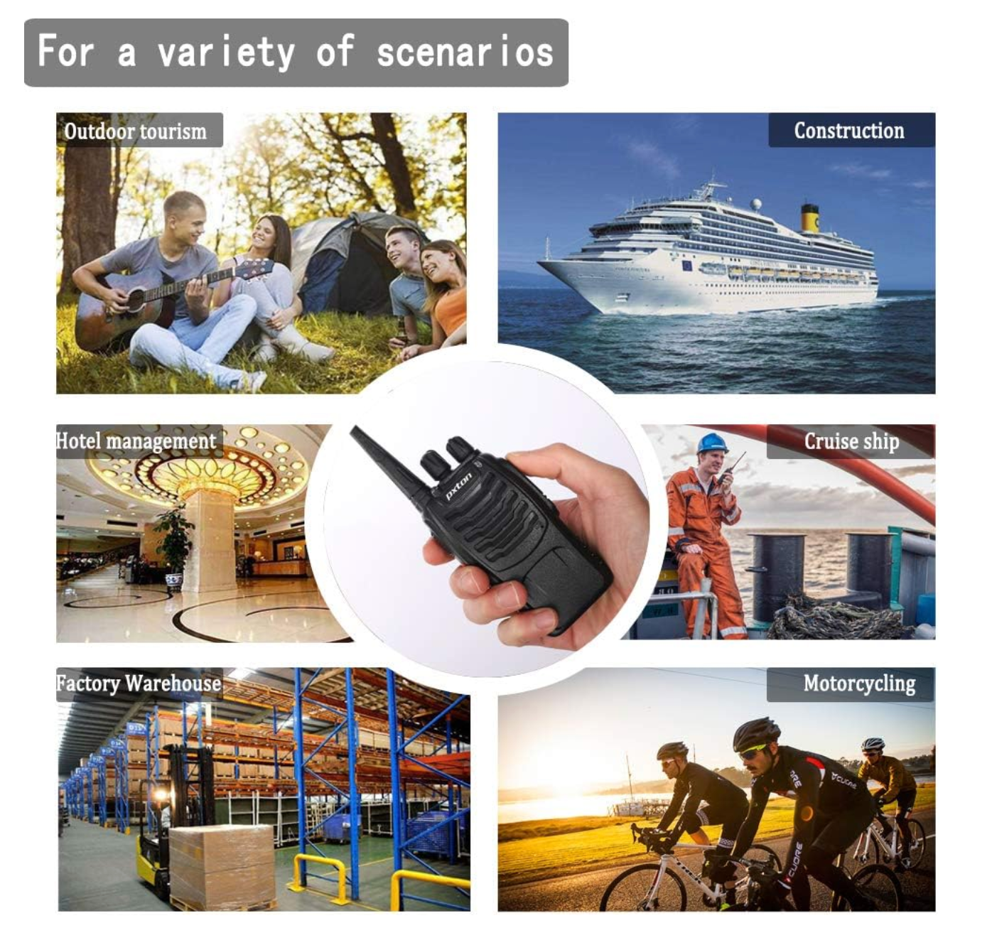 Pxton Walkie Talkies Review — The Best Long-Range 2-Way Radios for Reliable Communication 3 Set of pxton two-way radios with earpieces and accessories displaying it's functioning range
